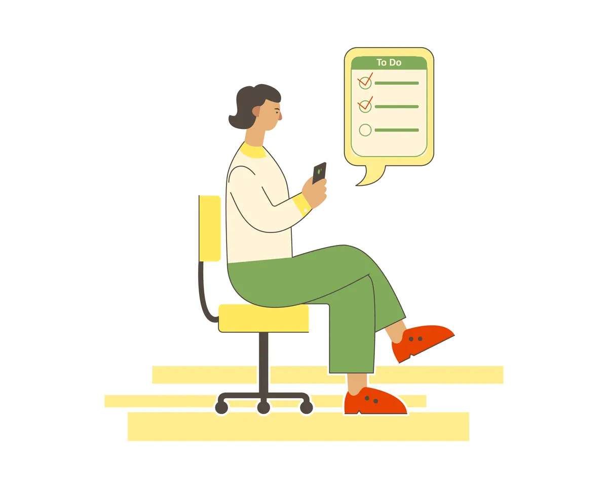 Illustration of a person using a smartphone to manage tasks on Any.do app